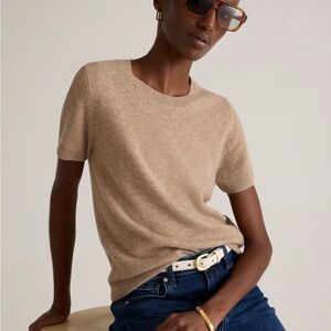 Quince Short-Sleeve Crewneck Sweater in Beige